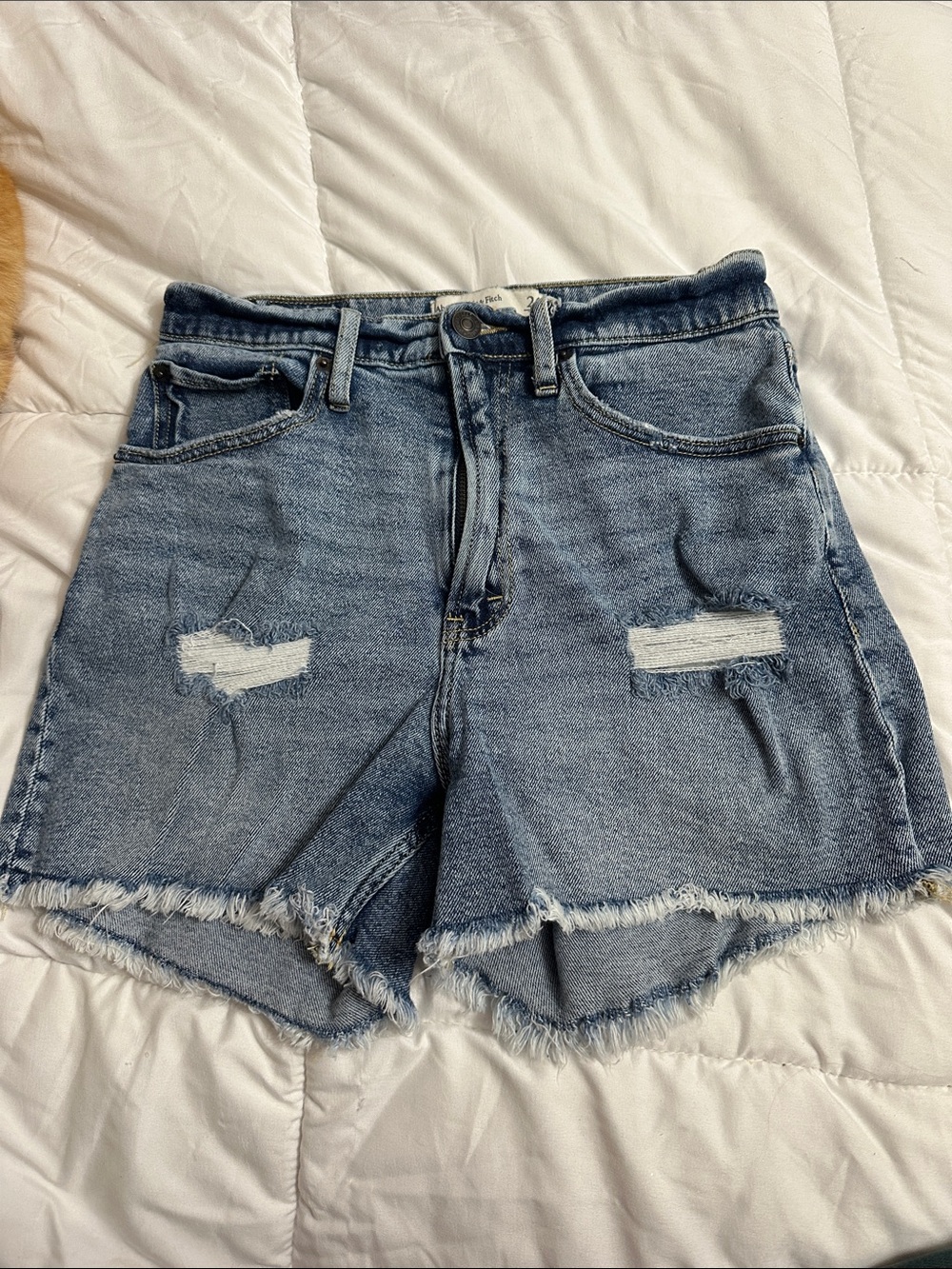 Abercrombie & Fitch Light Blue Distressed High-Rise Denim Shorts